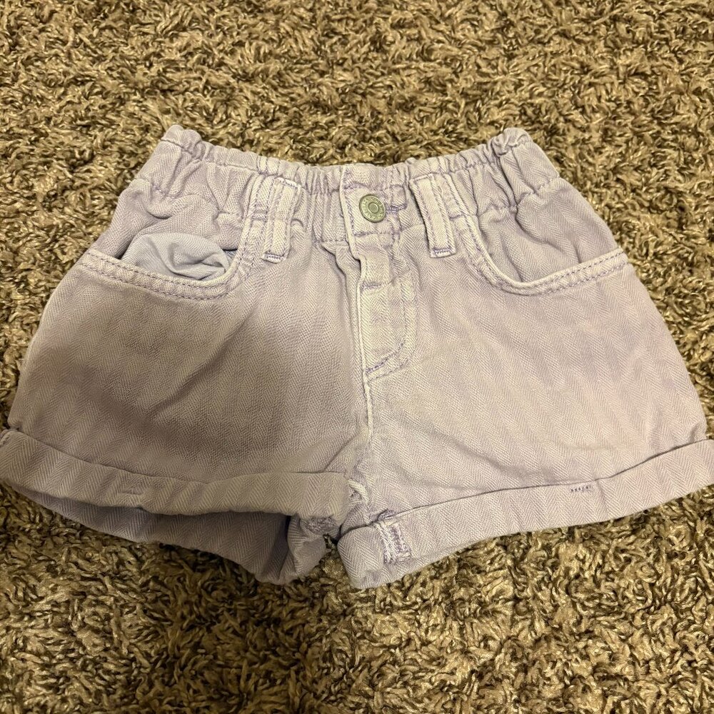 Cat & Jack Denim Shorts 4T Light Purple Pull On Elastic Waist Pockets Cuffed